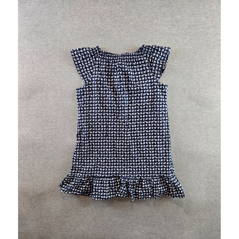 Crewcuts Dress Girls 5 Blue‎ White Elephant AOP Cap Sleeves Ruffled Hem NWT - Picture 2 of 9